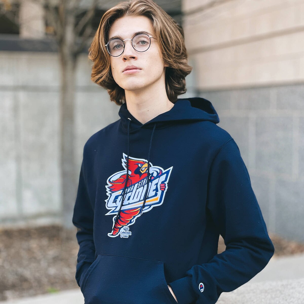 Champion® Spirit Collection Punching Cy Navy Hoodie | ISU Book Store